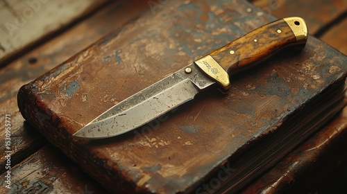 Antique knife rests on aged book