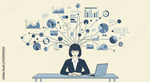 Businesswoman with Technology Network Connections Illustration