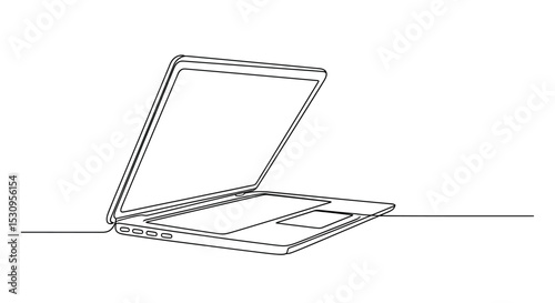 Open Laptop One Line Art - Continuous Line Drawing Vector