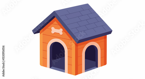 Cute orange dog house with bone icon.