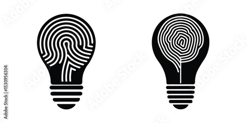 Light Bulb Shaped From Fingerprint Maze Silhouette on White Background