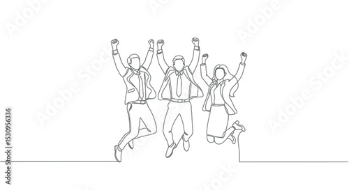 Jumping Business Team One Line Art - Continuous Line Success
