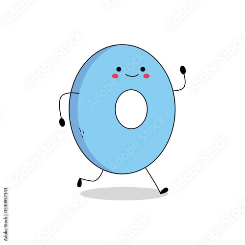 Cute number zero cartoon character running doodle