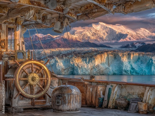 The Tidewater terminus of North Sawyer Glacier, situated at the end of Tracy Arm fjord in southeastern Alaska, is a striking image of natural wonders, climate, and ecotourism, particularly on a sunny