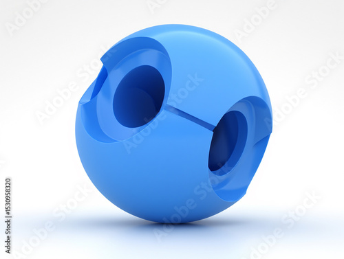 Abstract Blue 3D Sphere with Geometric Cutouts