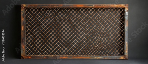 Rusty vintage wire mesh panel on dark background