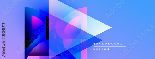 Abstract geometric shapes overlap, creating vibrant blue purple gradients. Modern design suggests digital art, background texture.