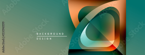 Abstract design features flowing shapes, gradients. Teal, orange hues dominate composition. Modern aesthetic, clean lines present visual interest.