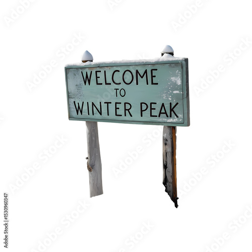 Winter Peak Welcome Sign: Snowy Mountain Destination