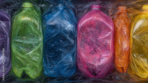 The recycling of plastic waste involves the collection and compression of waste into manageable bales for reuse