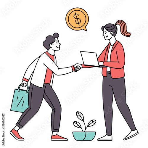 Coworking space set. Partners shaking hands. Collaboration and cooperation. Coworkers and freelancers. Man with golden coins. Cartoon flat vector collection isolated on white .