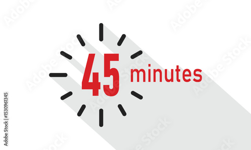 Timer icon 45 Minutes. Timer Graphic Stopwatch with Long Shadow.