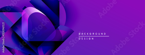 Abstract purple design features geometric shapes, gradients. Modern background ideal for banners, presentations. Vibrant, dynamic composition.