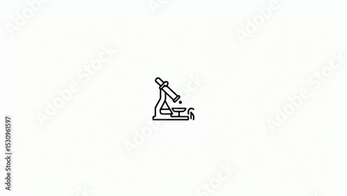 Line icon set featuring various laboratory equipment and science tools including a microscope, beakers, a scientist, test tubes, molecules, and a lab mouse on a white background.
