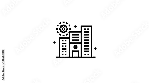 Modern office building with geometric design elements in black and white  