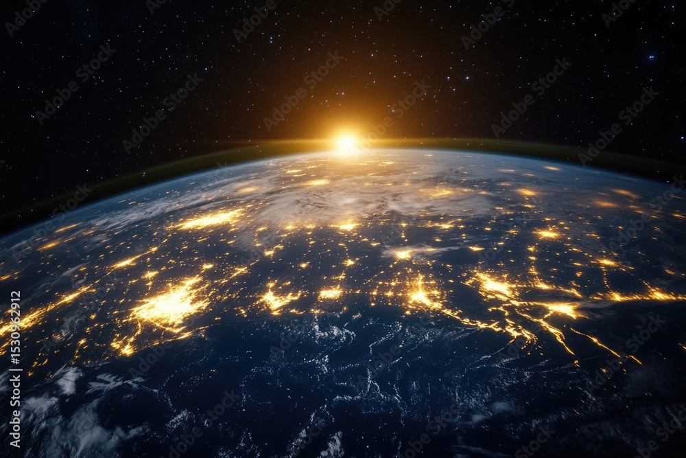 Fototapeta premium Global Network Connectivity Viewed from Space