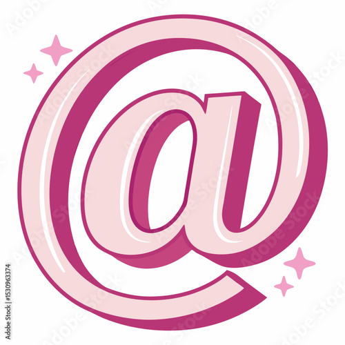 Glossy pink 3D-style at symbol with soft shading and highlights, isolated on a clean white background. Concept for communication and digital messaging. Soft 3d vector .