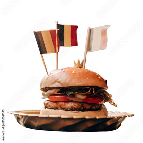 Belgian Burger: Gourmet Patty with Flag Decoration