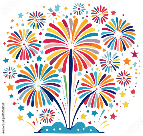 Cartoon fireworks illustration, isolated 