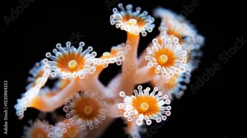 Close-up view of vibrant coral polyps showcasing intricate details and textures in an aquatic environment