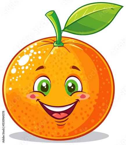Cartoon orange fruit character with happy face, isolated 