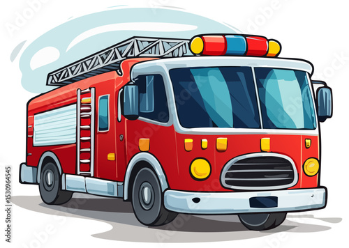 Cartoon firetruck clipart illustration, isolated 