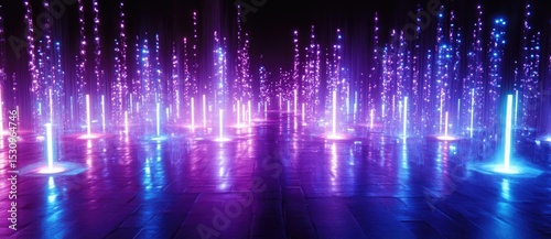 Vibrant light fountains brighten the night