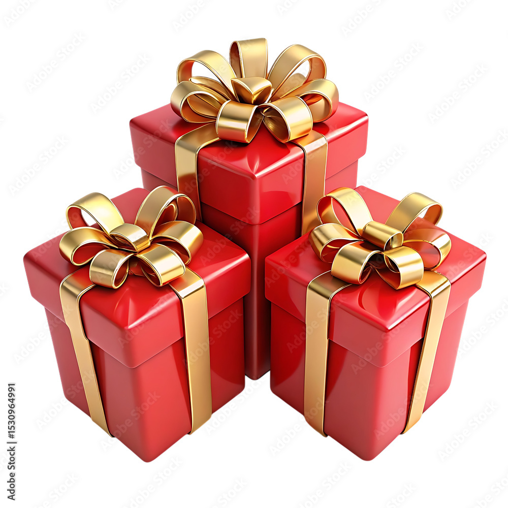 Obraz premium Three red gift boxes with gold bows