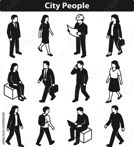 Flat Isometric city people architectural vector icon