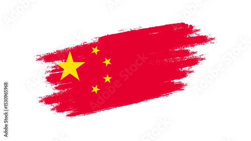 Grunge brush stroke illustration of China flag with red background and yellow stars