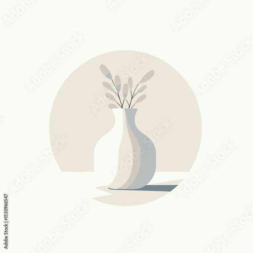 Minimalist vase with decorative branches in soft neutral colors  