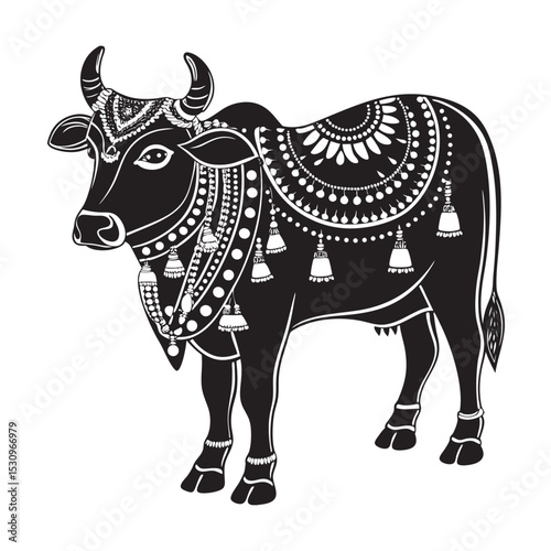silhouette of indian decorated cow