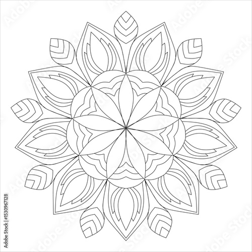Lotus Mandala Coloring Page - Elegant Lotus Mandala Design for Adults - Printable Lotus Mandala Art with Sacred Geometry Patterns - Detailed Coloring Book Page for Meditation and Mindfulness