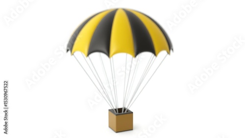 Yellow and black parachute with cargo box