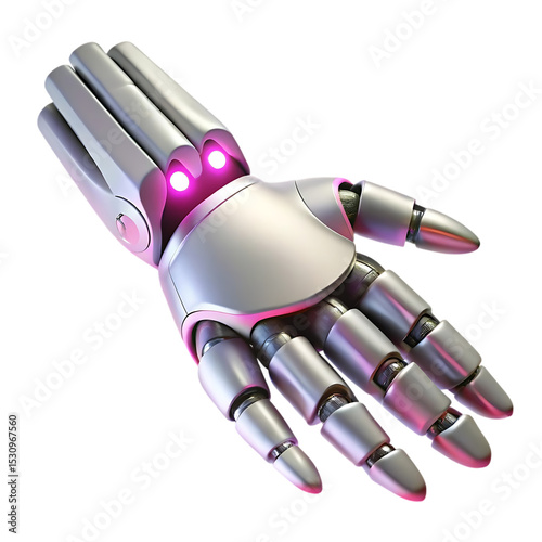 Futuristic robotic hand with pink lights isolated