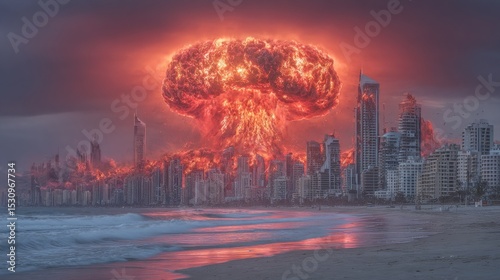 Natural disasters linked to contentious climate change findings shown in Stock Photo with room for side copy