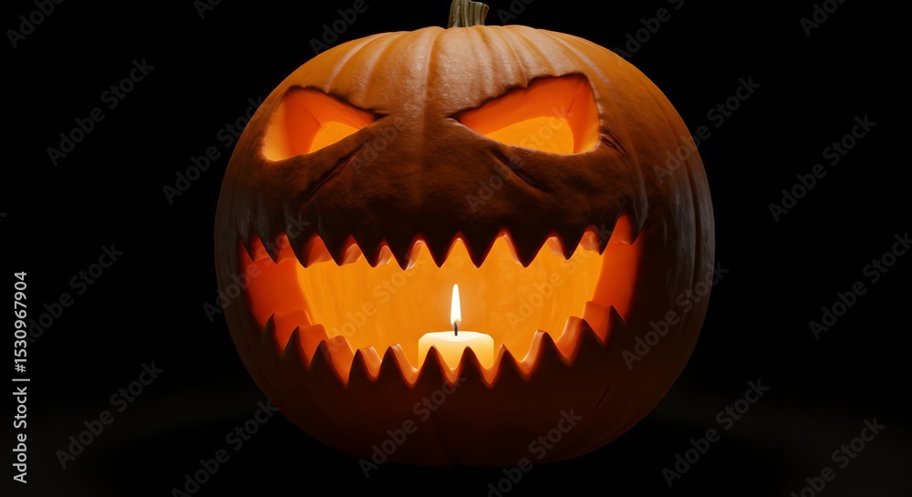 Fototapeta premium Glowing Jack o Lantern on Black Background | Halloween Holiday