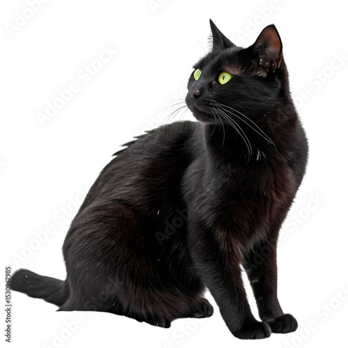 Black Cat: Sitting Pose, Isolated on White Background
