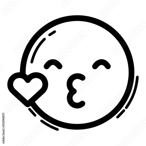 Outline-style emoji with one winking eye, puckered lips for a kiss, and a heart floating beside it, conveying affection or sending a kiss. Exudes warmth and affection, love, endearment or farewells