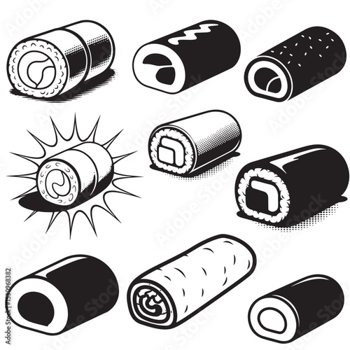 Chiko Roll vector bundle.   Chiko Roll  vector illustration bundle. Chiko Roll  lineart bundle,  clipart,  Chiko Roll  black silhouette bundle. 6.eps