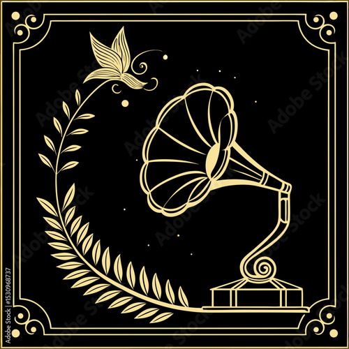 Luxury background design with gold frame and sparkling glitter on a black background with central copy space, colored vector illustration