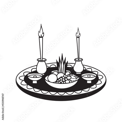 line art of indian pooja thali