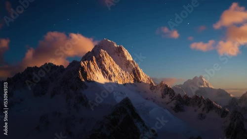 Breathtaking mountain range at sunset with alpenglow on the peaks