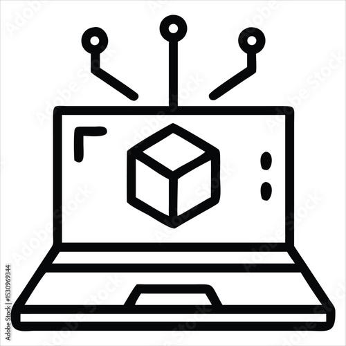 Laptop with 3d cube model design icon isolated on white background