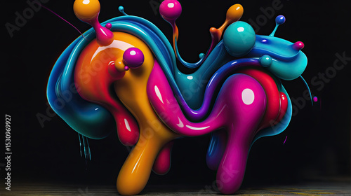 A vibrant explosion of color, with flowing forms and glossy surfaces.