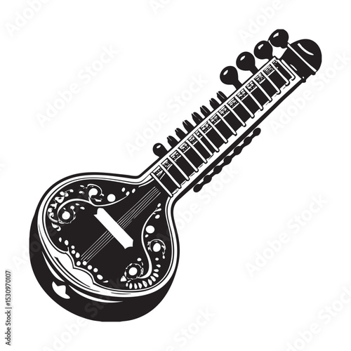 silhouette of indian sitar
