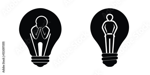 Light Bulb With A Silhouette Of A Thinker Inside Symbolizing Reflection Silhouette on White Background
