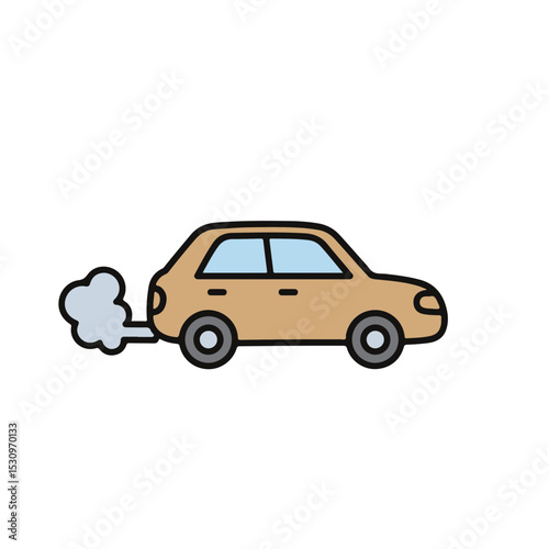 A car with smoke coming out from its exhaust pipe.