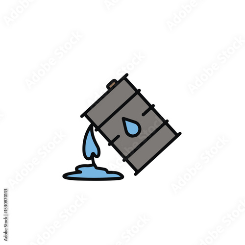 A spilled oil barrel graphic, symbolizing environmental pollution and the impact of industrial waste.