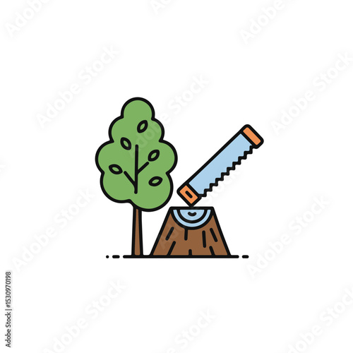 Saw cutting a tree causing environmental damage